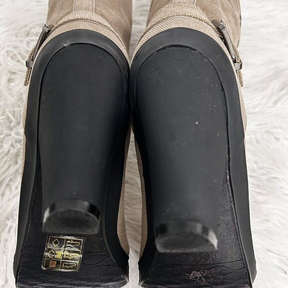 Aldo Beige Green Lace Up Heeled Ankle Boots Canvas Foldover Size 39 EU 8.5 US - Picture 10 of 12